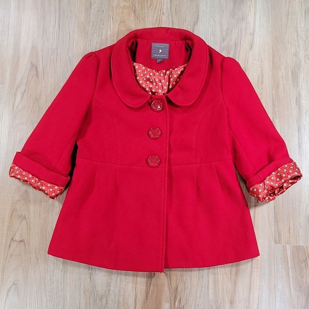Forever 21 Red Buttoned Fitted Jacket Medium - image 1